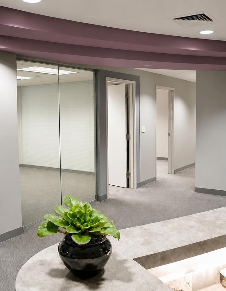 Office Corridor with Frameless Glass Walls