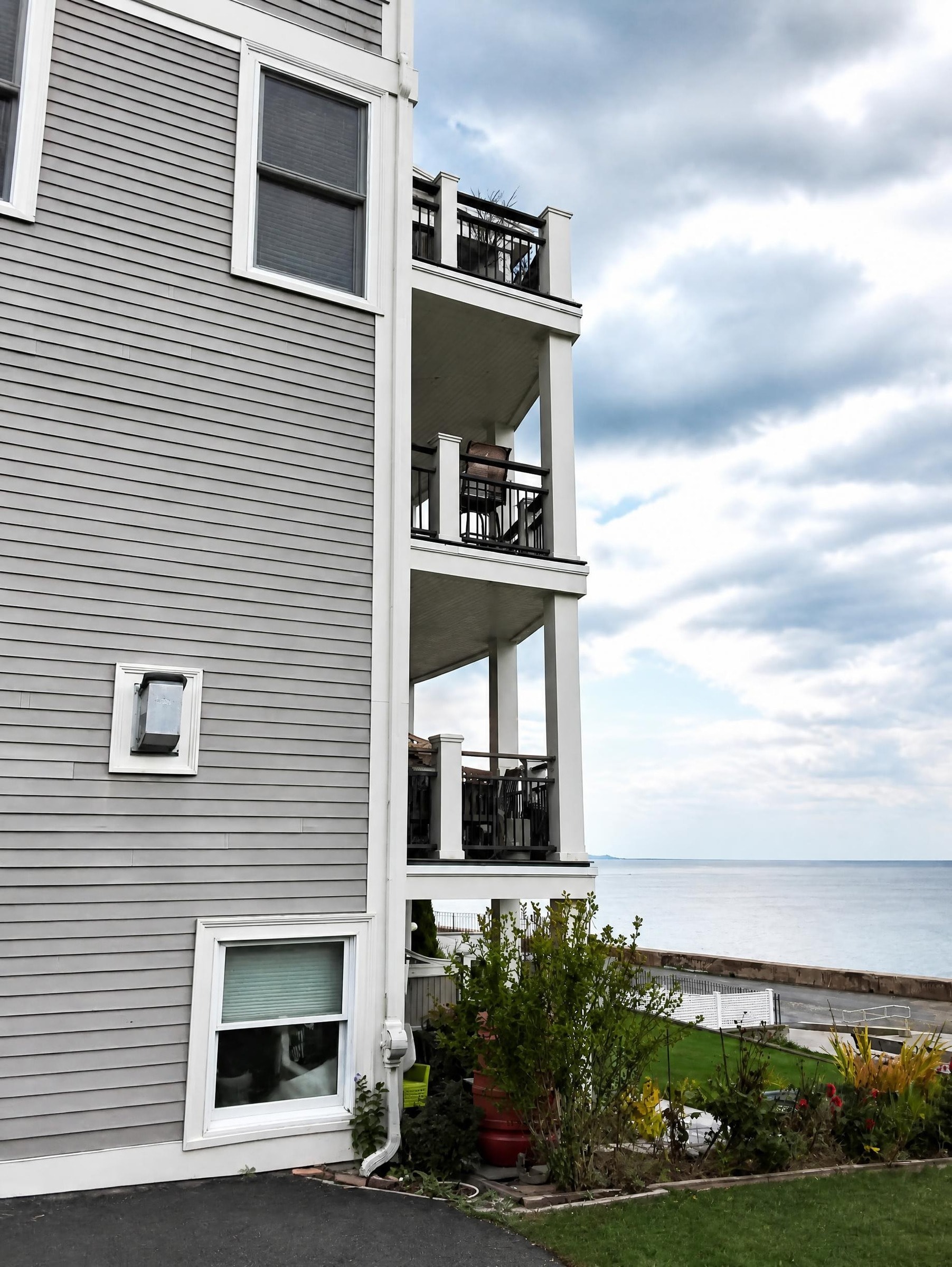 Stacked balconies with ocean views
